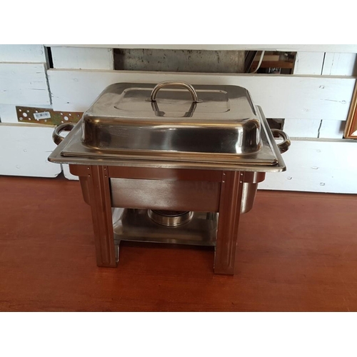 542 - Stainless Steel Chafing Dish with Lid, on Stand with Burners, (Approx. 29.5 x 35 x 31cm)