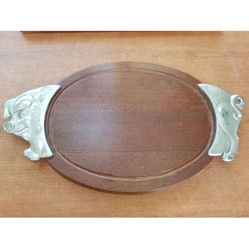 549 - 'BMF' Rustic Serving Board with Original Box; Wooden Board with White Metal Pig Head & Tail Carrying... 