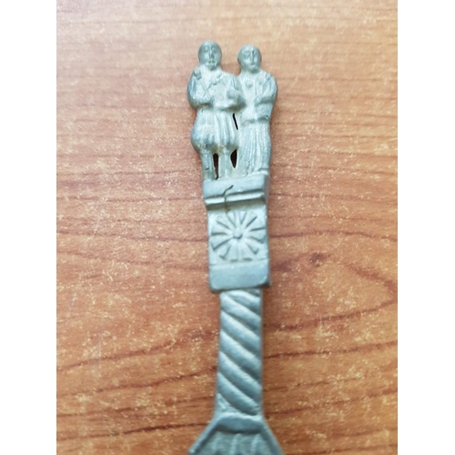 553 - 2 x WWII Pewter Spoons, Dutch 'Good Luck' Souvenir, and One Other
