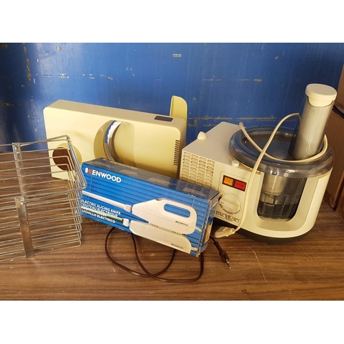 573 - Electric Kitchen Items; Food Processor, Electric Carving Knife, Slicer and Metal Basket (un-tested),... 
