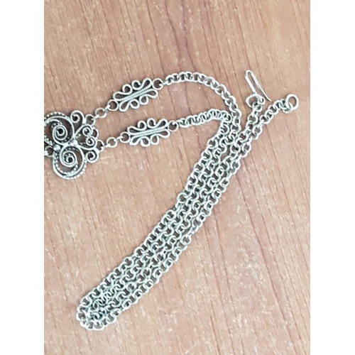 582 - Silver & Amber Tone Ethnic Style Decorative Chain with Stone Pendant