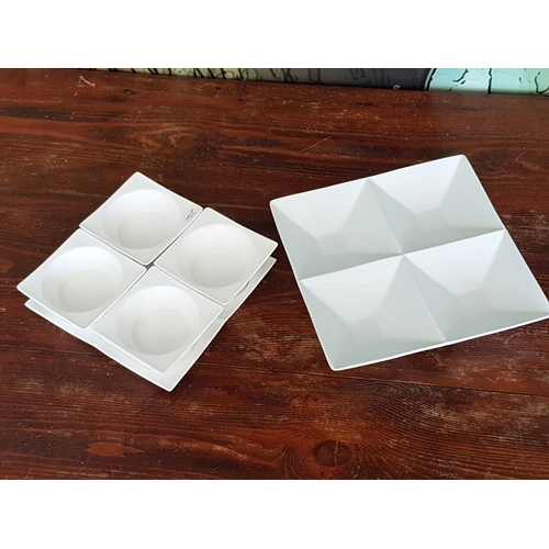 564 - Dip Snack Dishes, 2 x Square White Porcelain Dip / Snack Dishes (20 x 20cm and 24 x 24cm)