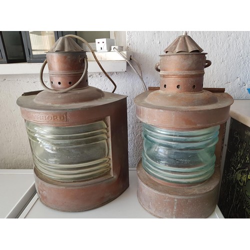 822 - Antique English Copper / Brass Port and Starboard Lights / Ships Lanterns Early 20th of Century