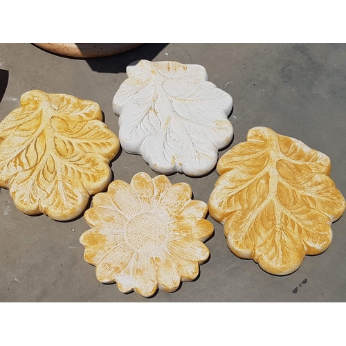 825 - 4 x Flower and Leaf Shape Clay Decorative Garden / Patio Ornaments (Approx. 30 x 36cm)