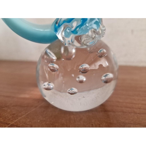 777 - Decorative Asfour Crystal Art Glass Fish Ornament, Blue Tone Colour with Bubble Glass Base