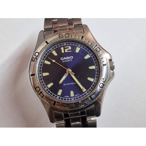 788 - Casio Stainless Steel Wrist Watch with Blue Face, Quartz, on Bracelet Strap