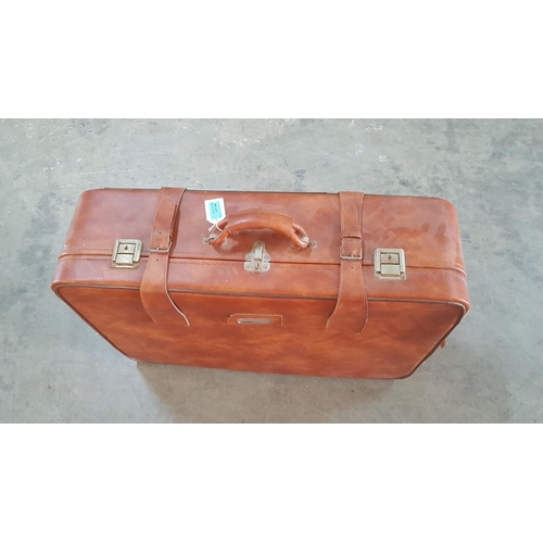 792 - Retro Style Brown Leather Effect Suitcase