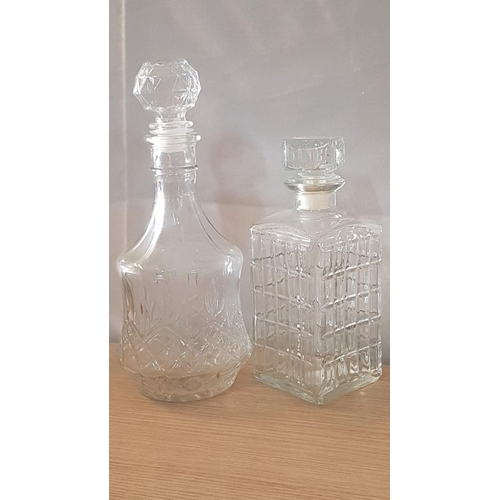 799 - Retro Style Cut Glass Wine and Whisky Decanters with Stoppers, (2)