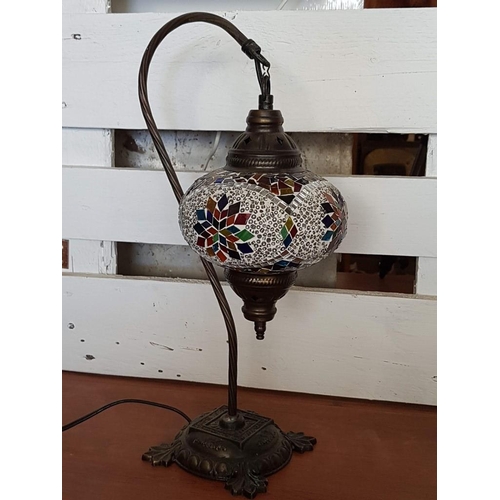 230A - Oriental / Moroccan Style Swan Neck Mosaic Glass Table Lamp; Hand Made Stained Glass Lamp with Metal... 