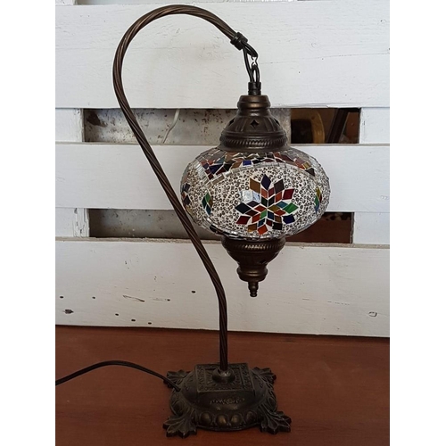 230A - Oriental / Moroccan Style Swan Neck Mosaic Glass Table Lamp; Hand Made Stained Glass Lamp with Metal... 