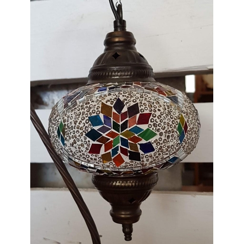 230A - Oriental / Moroccan Style Swan Neck Mosaic Glass Table Lamp; Hand Made Stained Glass Lamp with Metal... 