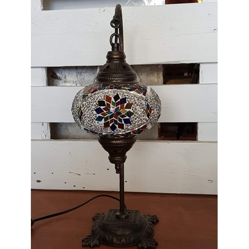 230A - Oriental / Moroccan Style Swan Neck Mosaic Glass Table Lamp; Hand Made Stained Glass Lamp with Metal... 