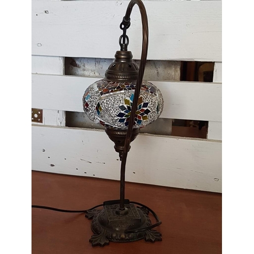 230A - Oriental / Moroccan Style Swan Neck Mosaic Glass Table Lamp; Hand Made Stained Glass Lamp with Metal... 