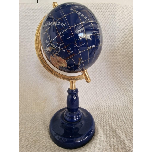 16 - Gemstone Globe, Revolving on Gold Tone & Cobalt Blue Base,  (Approx. H: 33cm)