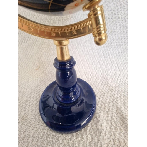 16 - Gemstone Globe, Revolving on Gold Tone & Cobalt Blue Base,  (Approx. H: 33cm)