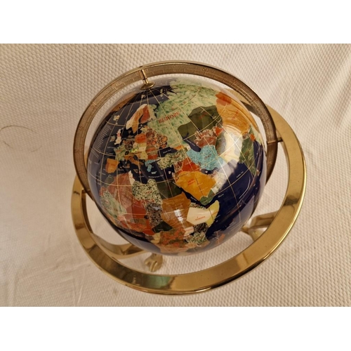 17 - Large Gemstone Globe on Gold Tone Stand with 360-degree Dual-Axis Rotation, with Compass in the Base... 