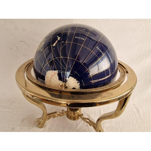 17 - Large Gemstone Globe on Gold Tone Stand with 360-degree Dual-Axis Rotation, with Compass in the Base... 