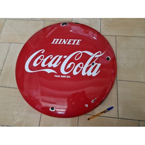 24 - Vintage Round Enameled Metal Convex Coca Cola Advert / Signage, (Ref: 'BH O / 57' ?), (Approx. Ø: 60... 