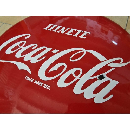 24 - Vintage Round Enameled Metal Convex Coca Cola Advert / Signage, (Ref: 'BH O / 57' ?), (Approx. Ø: 60... 