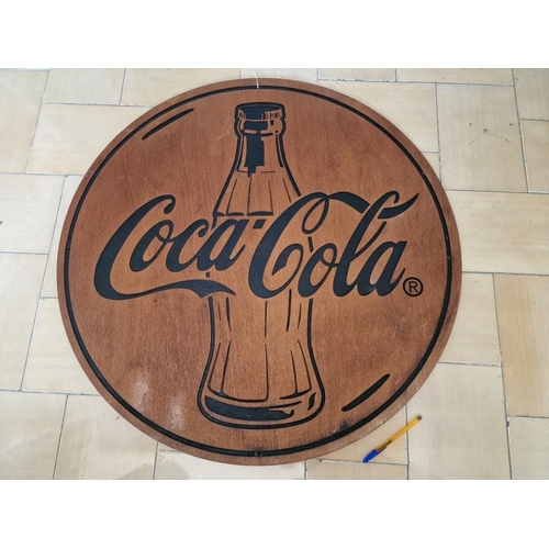 26 - Vintage Wooden Coca Cola Sign / Wall Hanging, Round,  (Approx. Ø: 90cm)