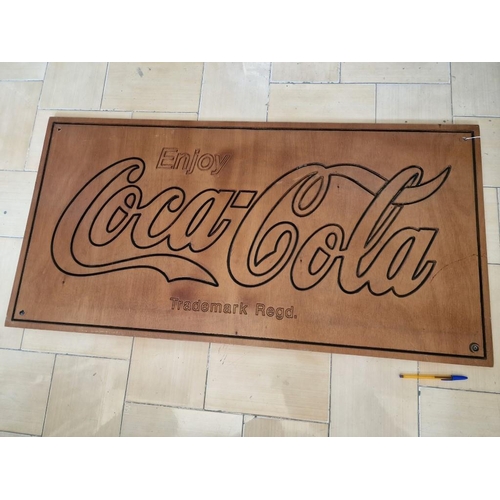 27 - Vintage Wooden Coca Cola Sign / Wall Hanging, Rectangular,  (Approx. 121 x 61cm)