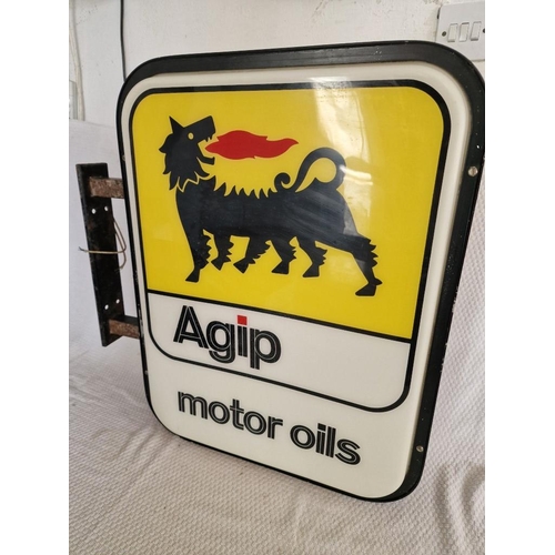 66 - Vintage Double Sided 'Agip Motor Oils' Wall Hanging Illuminated Sign, (Untested), (Approx. H: 63, W:... 