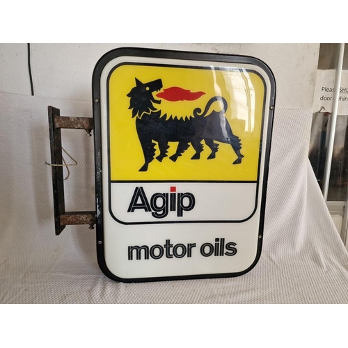 66 - Vintage Double Sided 'Agip Motor Oils' Wall Hanging Illuminated Sign, (Untested), (Approx. H: 63, W:... 