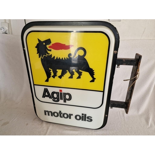 66 - Vintage Double Sided 'Agip Motor Oils' Wall Hanging Illuminated Sign, (Untested), (Approx. H: 63, W:... 