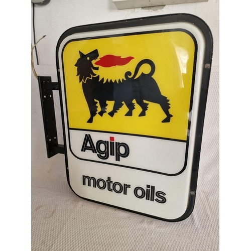 67 - Vintage Double Sided 'Agip Motor Oils' Wall Hanging Illuminated Sign, (Untested), (Approx. H: 63, W:... 