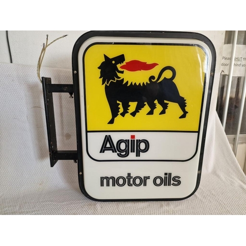 67 - Vintage Double Sided 'Agip Motor Oils' Wall Hanging Illuminated Sign, (Untested), (Approx. H: 63, W:... 