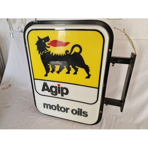 67 - Vintage Double Sided 'Agip Motor Oils' Wall Hanging Illuminated Sign, (Untested), (Approx. H: 63, W:... 