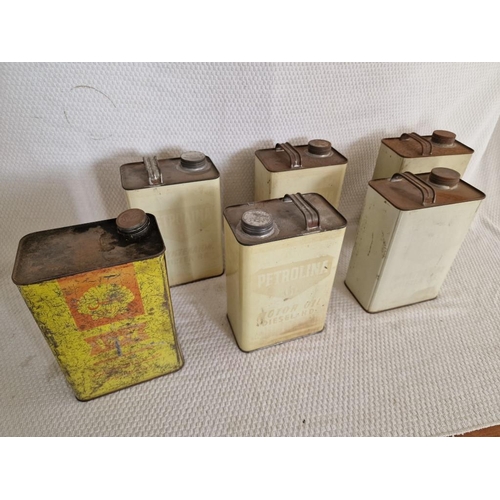 71 - Collection of 6 x Vintage Petrol Cans; 5 x Petrolina and 1 x Shell(?), (6)