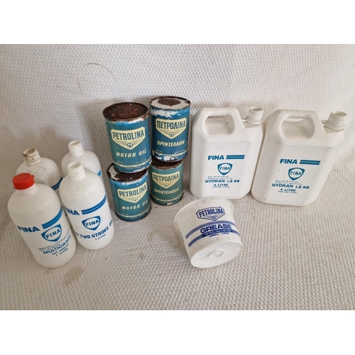 72 - Collection of 'Petrolina' and 'Fina' Oil Cans / Plastic Bottles or Containers, (11)