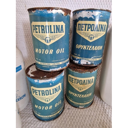 72 - Collection of 'Petrolina' and 'Fina' Oil Cans / Plastic Bottles or Containers, (11)