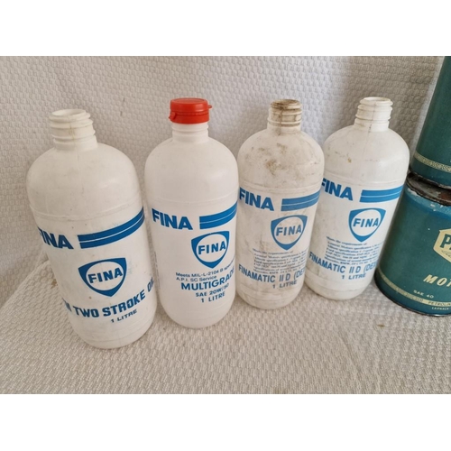 72 - Collection of 'Petrolina' and 'Fina' Oil Cans / Plastic Bottles or Containers, (11)