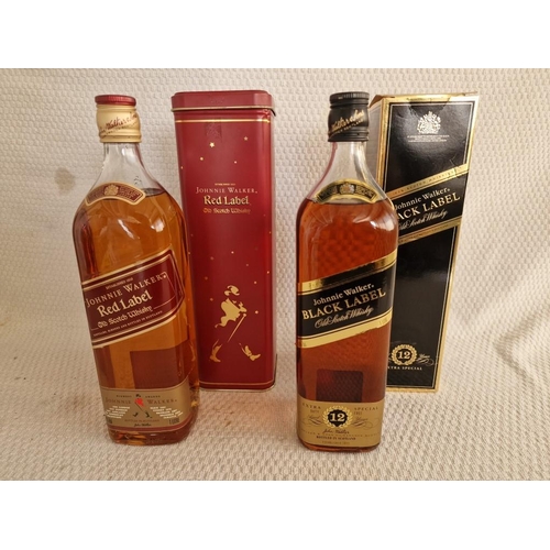 19 - 2 x Johnnie Walker Old Scotch Whiskies; Black Label, Aged 12 Years, Extra Special (1Ltr) in Original... 