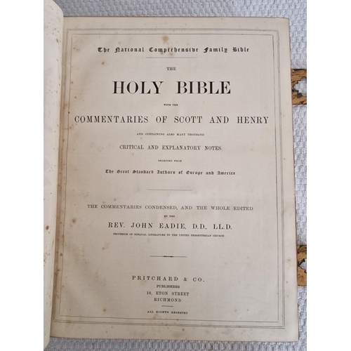 57 - Large Antique Holy Bible, 'The Illustrated National Family Bible', with Commentaries of Scott & Henr... 