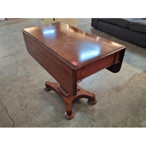 463 - Antique Georgian Mahogany Pembroke / Drop-Leaf Table with Pedestal Leg & Bun Feet and Discreet End D... 