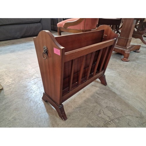 453 - Vintage / Mid-Century Wooden Magazine Rack with 2-Compartments and Metal Lion Handles with Rings, (A... 