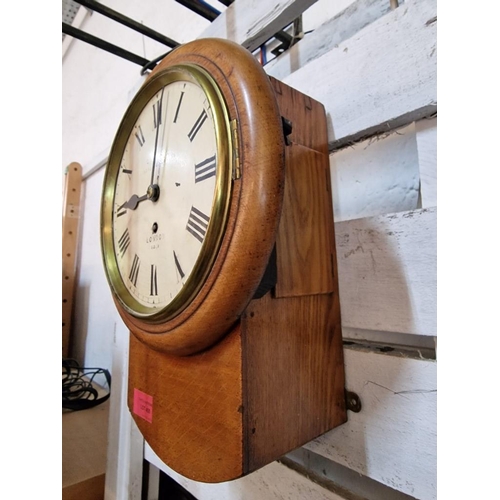 483 - Antique English Drop Dial Wall Clock with Chain Driven Fusee Mechanism, Key Wound with Pendulum, Rou... 