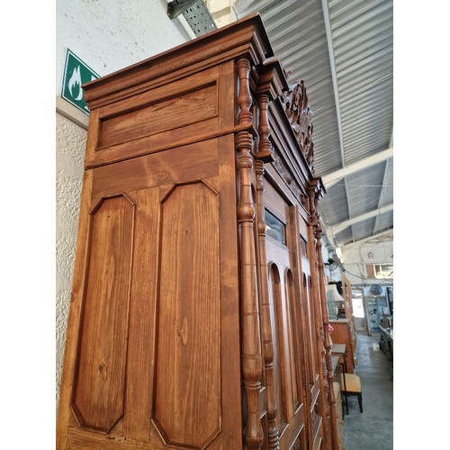 98 - Antique Cypriot Wardrobe with Decorative Carved Panels, Feature Carved Temple with Double Eagle, Dou... 