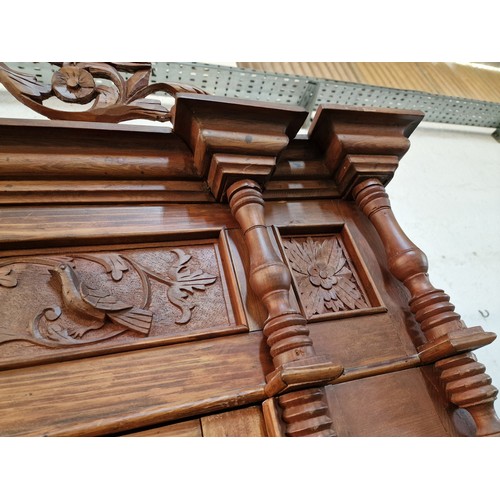 98 - Antique Cypriot Wardrobe with Decorative Carved Panels, Feature Carved Temple with Double Eagle, Dou... 