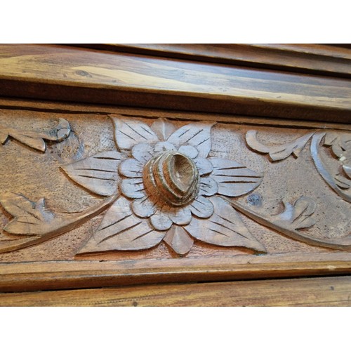 98 - Antique Cypriot Wardrobe with Decorative Carved Panels, Feature Carved Temple with Double Eagle, Dou... 