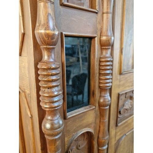 98 - Antique Cypriot Wardrobe with Decorative Carved Panels, Feature Carved Temple with Double Eagle, Dou... 