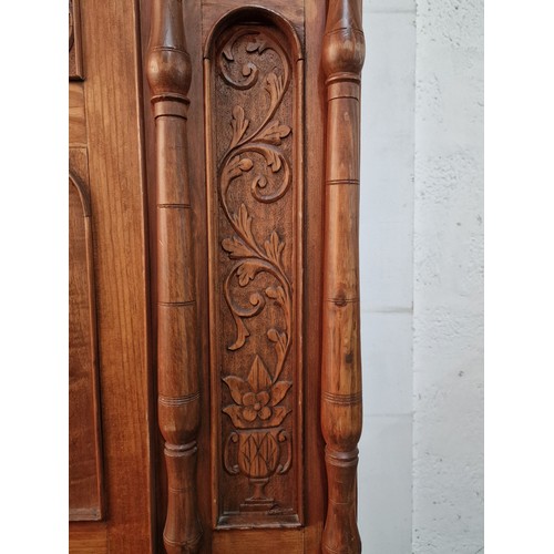 98 - Antique Cypriot Wardrobe with Decorative Carved Panels, Feature Carved Temple with Double Eagle, Dou... 