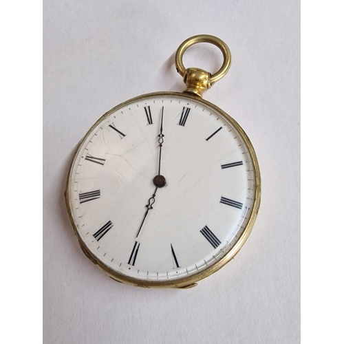 123 - Antique 18ct Gold Plated Pocket Watch with Decorative Case, Key Wound Movement, White Face with Roma... 