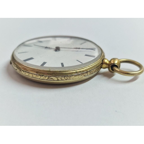 123 - Antique 18ct Gold Plated Pocket Watch with Decorative Case, Key Wound Movement, White Face with Roma... 