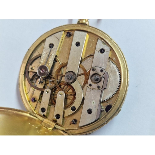 123 - Antique 18ct Gold Plated Pocket Watch with Decorative Case, Key Wound Movement, White Face with Roma... 