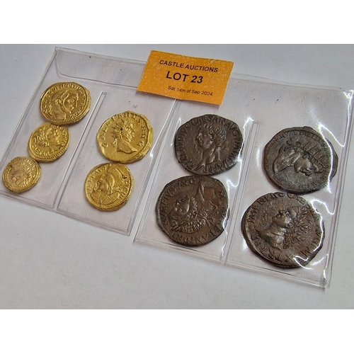 23 - Interesting Collection of Replica / Souvenir Roman Coins (Imperatore); 4 x Bronze Colour and 5 x Gol... 