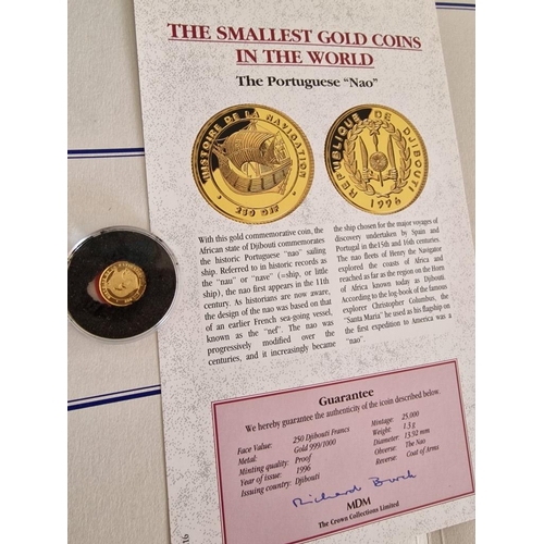 41 - 24ct Gold 'The Portuguses Nao' (1996) 250 Djibouti Francs Proof Coin, Djibouti, 'The Smallest Gold C... 